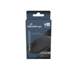 MediaRange Optical 4-Button Wireless Mouse, Scroll-Wheel, 1.000 – 2.400 dpi, Black (MROS268)